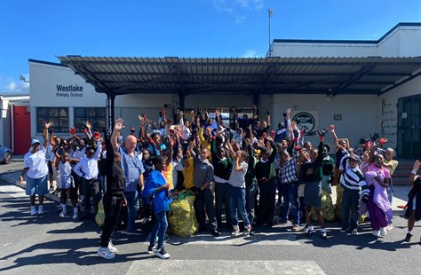 Westlake Learners with Captain Fanplastic and Plastics SA team celebrating a day of loving nature