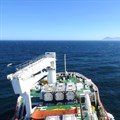 South Africa’s world-class scientific research vessel, the SA Agulhas II, heads toward Cape Town after a stop over in East London following its annual relief and supply voyage to the SANAE IV Antarctic base. The back of Table Mountain, seen in the distance here, was a welcome sight for some researchers returning from a 12-month overwintering stay at SANAE IV, along with sobering news on the state of the southern oceans. Photos: Steve Kretzmann / GroundUp