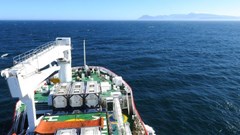 South Africa’s world-class scientific research vessel, the SA Agulhas II, heads toward Cape Town after a stop over in East London following its annual relief and supply voyage to the SANAE IV Antarctic base. The back of Table Mountain, seen in the distance here, was a welcome sight for some researchers returning from a 12-month overwintering stay at SANAE IV, along with sobering news on the state of the southern oceans. Photos: Steve Kretzmann / GroundUp