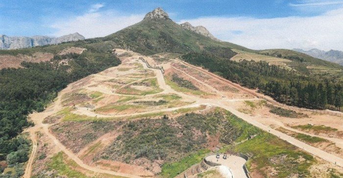 All infrastructure work on the R300m Botmaskop Fynbos Estate on the Helshoogte Pass between Stellenbosch and Franschhoek has already been completed. Photo from an appendix in the respondent’s court papers.
