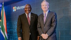 Microsoft vice chair and president, Brad Smith with President of the Republic of South Cyril Ramaphosa