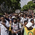 Learners from schools across Gauteng and the North West march to the Department of Basic Education’s head office in Pretoria on Thursday. Photos: Ihsaan Hendricks / GroundUp