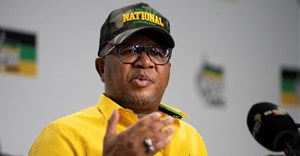 Source: Fikile Mbalula, the Secretary-General of the African National Congress addresses the media during a press conference at Chief Albert Luthuli House, the headquarters of the African National Congress in Johannesburg, South Africa, 1 April, 2025.
