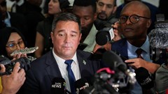 Source: Reuters. Leader of the Democratic Alliance (DA) John Steenhuisen speaks to media in Cape Town, South Africa 14 June, 2024.