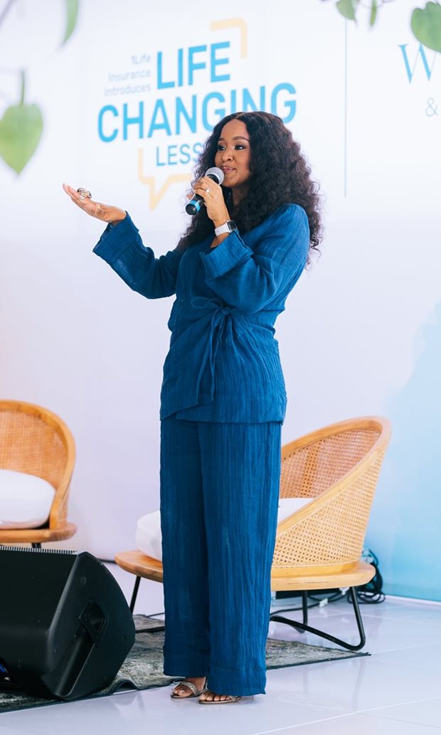Source: Supplied. Mpoomy Ledwaba speaking at the Life Changing Lessons event in Cape Town.