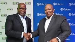 Dan Marokane, group chief executive, Eskom and Ben Magara, CEO of Exxaro Resources. the two organisations have signed a MoU to reduce carbon emissions, improve air quality and ensure a just transition to a low-carbon economy