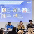 The panel featuring communications leaders from Armenia, Ukraine, Ghana, Switzerland and South Africa at the World Communications Forum’s PR Summit in Davos with Lebo Madia, PR Powerhouse, centre (In blue) (Image supplied)