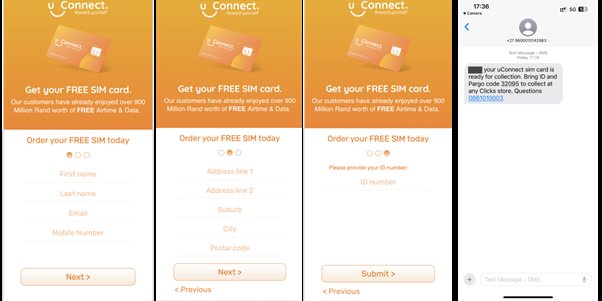 uConnect’s website enables you to order a free SIM card in minutes, but does not verify identity numbers of residential address.