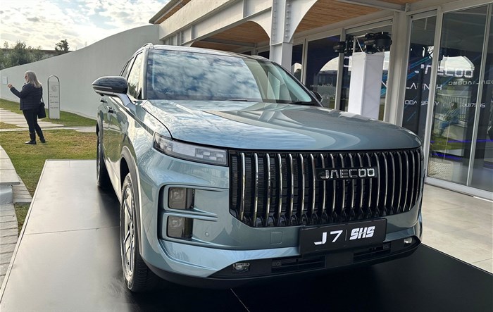 The newly launched Jaecoo 7 Super Hybrid, manufactured by Chinese automaker Chery, is displayed during an event unveiling Omoda and Jaecoo new energy vehicles in Muldersdrift, South Africa on 5 June 2025. Reuters/Nqobile Dludla