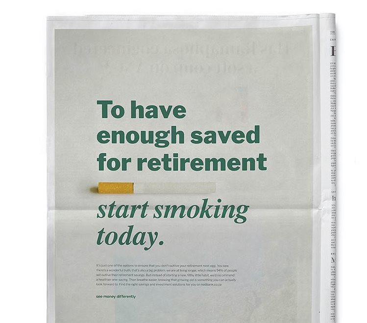Joe Public has four campaigns shortlisted at #Cannes2025, including its Start Smoking camapign for Nedbank (Image © ididthat