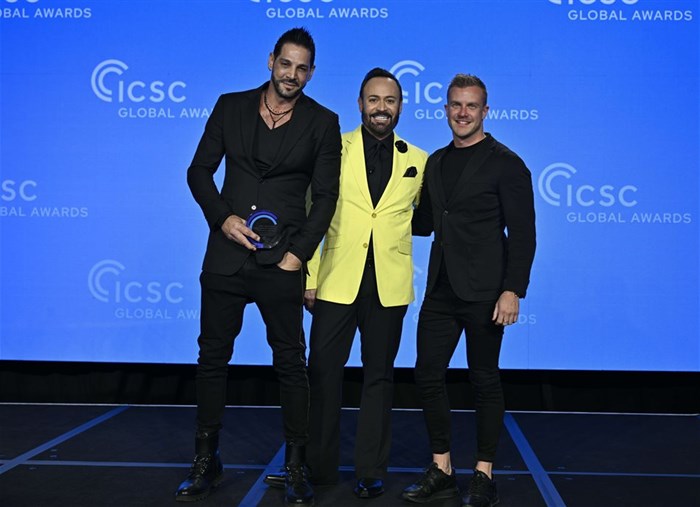 Darren Katz (MD of EBM), MC and host of the ICSC Global Awards- Nick Verreos (American fashion designer, fashion commentator, former Project Runway contestant), Michael Wilson (CMO of EBM)