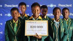 Winning team from Linge Primary School in Nyanga (L-R): Avuye Booi, Zandile Nkomo, Luthando Fikizolo, Khanyisa Ndlambe, Khanyo Kwatshana, Siyolise Dumami.