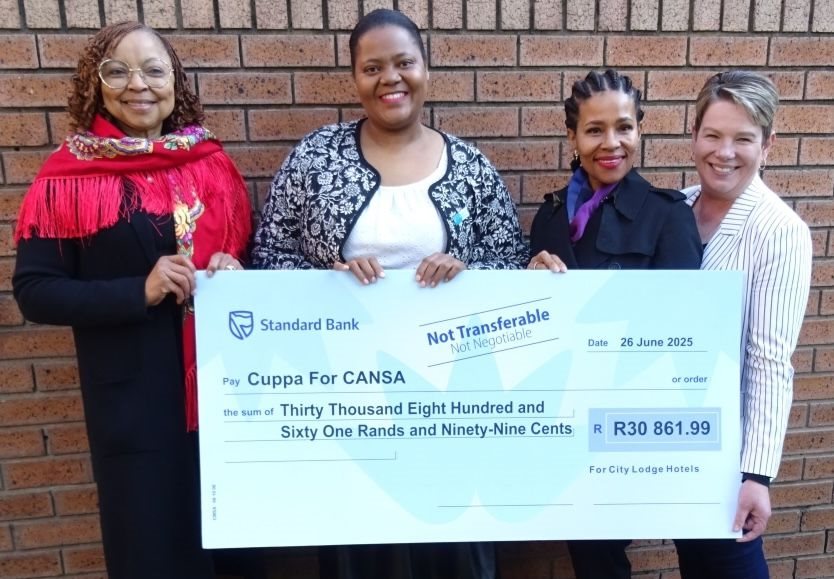 Cansa and City Lodge Hotels at Road Lodge Sandton cheque handover