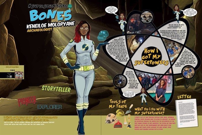 A profile of the character named “Bones”, who is based on South African biological archaeologist and paleoanthropologist Dr Keneiloe Molopyane.