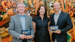Supplied image: Wits University physicist Professor Andrew Forbes (left) and University of Cape Town paediatric neurosurgeon Professor Anthony Figaji (right), presented with their joint 2024/2025 Harry Oppenheimer Fellowship Awards by Oppenheimer Memorial Trust chair Rebecca Oppenheimer. Each has been awarded R2.5-million to further his groundbreaking research.