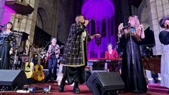was the master of ceremonies at the Songs for Freedom at St George Cathedral on Friday. She performed with her band, Feminine Force. Photos: Matthew Hirsch