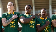 National Women's Rugby team sings the National Anthem. Source: FNB.