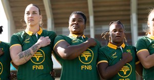 National Women's Rugby team sings the National Anthem. Source: FNB.