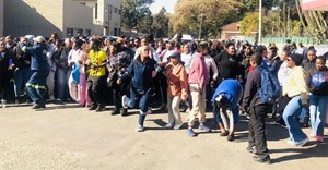 Students from Ekurhuleni West TVET College protested on Tuesday over unpaid NSFAS payments. Photo: Kimberly Mutandiro / GroundUp