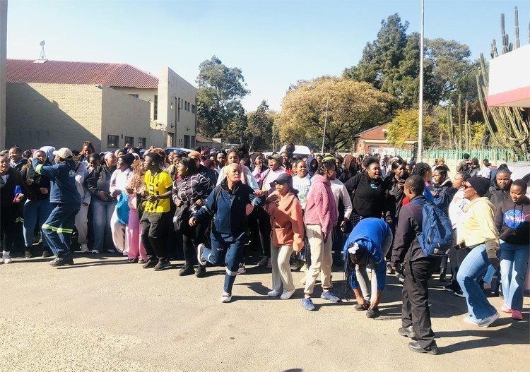 Students from Ekurhuleni West TVET College protested on Tuesday over unpaid NSFAS payments. Photo: Kimberly Mutandiro / GroundUp