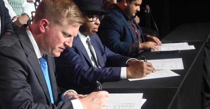 Source: Dean Macpherson at the 2024 signing of the historic Durban Declaration between the Department of Public Works & Infrastructure, SA Police Service, Treasury_RSA and cidb_sa at the #NCS2024, which committed to put an end to disruptions at construction sites once and for all.