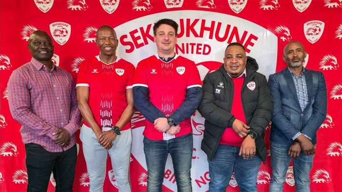 Supplied image (from L-R): Themba Sithole, Technical Director at Sekhukhune United FC; Phineas Madisha, Football Manager at Sekhukhune United FC; Jevron Epstein, CEO of Generation Schools; Tebogo Mapinga, Head of Marketing and Communication at Sekhukhune United FC; Tshepho Malope, Football Manager at Sekhukhune United FC