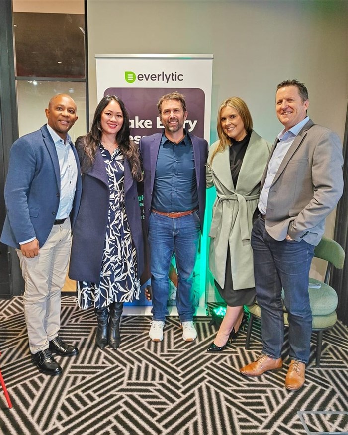 From left to right, Dr Nceba Hena (African Bank), Katie Alomia (Old Mutual), Zane Green (Everlytic CEO), Leigh Crymble (BreadCrumbs Linguistics) and Craig Small (Clicks).