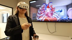 The centre includes virtual and augmented reality (VR/AR) systems, interactive touch tables enabling 3D anatomical exploration, and advanced 3D printing facilities. Image supplied.