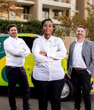 Wesley van der Walt, Ndia Magadagela, and Paul Plummer, founders of Everlectric