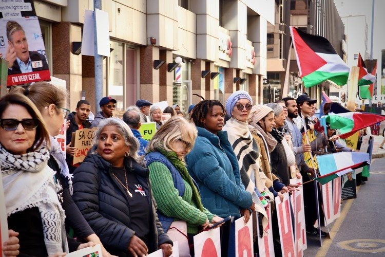 Protesters say the South Africa’s coal exports to Israel are “fuelling genocide”.