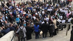 Hundreds of people protested outside the Cape Town Civic Centre on Monday. Photo: Mary-Anne Gontsala
