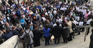 Hundreds of people protested outside the Cape Town Civic Centre on Monday. Photo: Mary-Anne Gontsala