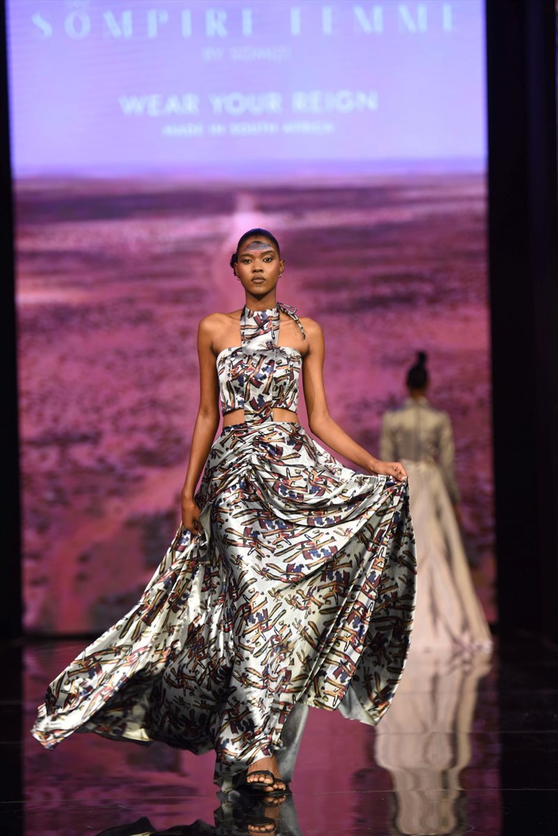 The DFF 2025 culminated in the glamour and sophistication of the Sompire Femme Collection, the first showing by entertainer-turned-designer, Somizi. Image supplied.