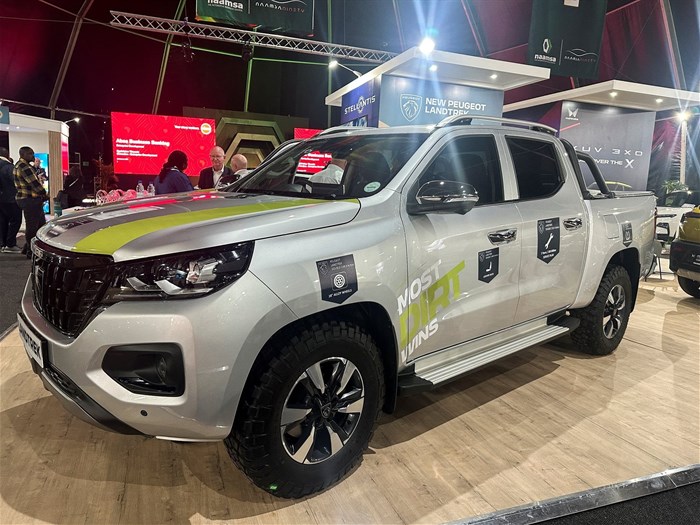 The Peugeot Landtrek double-cab pickup truck, set to be built by Stellantis in South Africa, is parked at an exhibition hall, during an auto conference, in Gqeberha, South Africa, 2 October 2025. Reuters/Nqobile Dludla