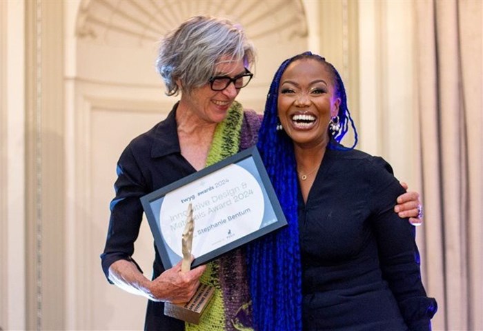 Twyg Sustainable Fashion Awards 2024. L to R: Stephanie Bentum wins the Innovative Design and Materials Award presented by Polo South Africa, with Zandi Ndlovu. Image supplied