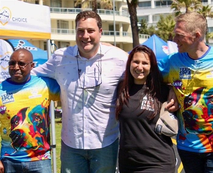 L to R: Cape of Good Hope SPCA CEO, Mqabuko Moyo Ndukwana; Cape Town City Mayor, Geordin Hill-Lewis; Paws-A-While founder, Carolyn Dugdeon and Alderman JP Smith: Mayoral Committee Member for Safety and Security for the City of Cape Town. Image supplied