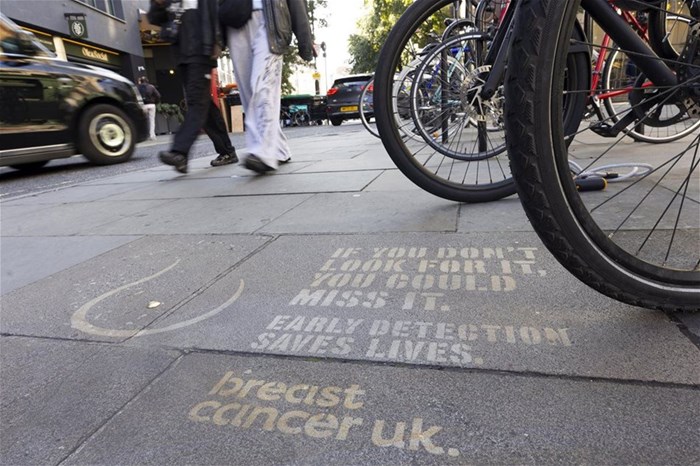 Joe Public turns street studs into street nipples for Breast Cancer UK