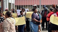 Parents protest outside Khulangolwazi Special School in Durban. Photo: Tsoanelo Sefoloko / GroundUp