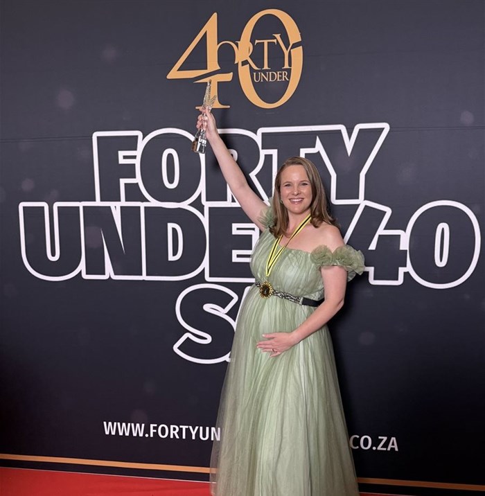 Perri King, Faith and Fear co-founder is crowned a winner in communications category in SAs Forty Under 40 Award (Image supplied)