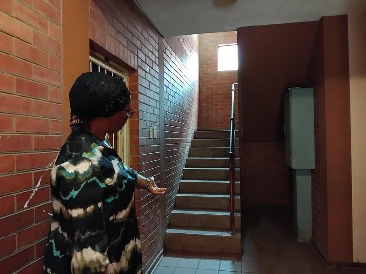 Disabled learners have to climb stairs in the hostel which is shared with another school, says Nozipho Buthelezi, chair of the School Governing Body. Photo: Bongane Motaung / GroundUp