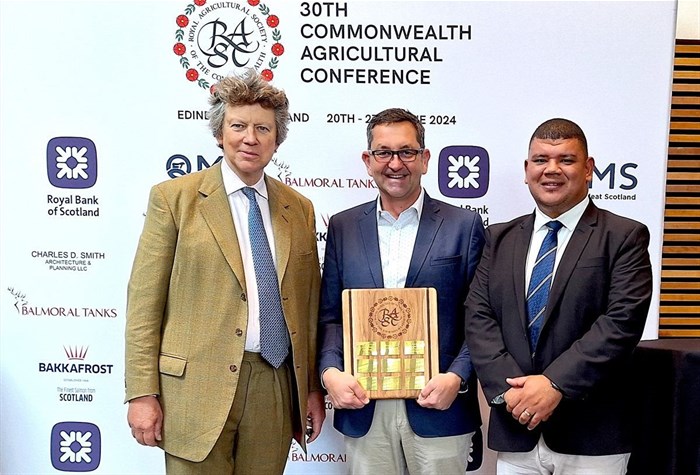 Source: Supplied | From left to right: Sir Nicholas Bacon, Chairperson of the Royal Agricultural Society of the Commonwealth (RASC), Chris Fourie, Agri-Expo President and RASC Trustee, and Breyton Milford, Agri-Expo General Manager and RASC Trustee.