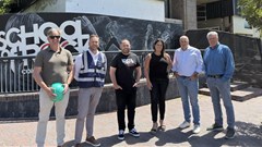 Supplied image (from L-R): Ryan Hunt, Las Lemmer, Keith Taeuber, Leigh Spaun, Carlo Capri, and Deon de Wet outside the soon-to-be School of Rock Devonbosch