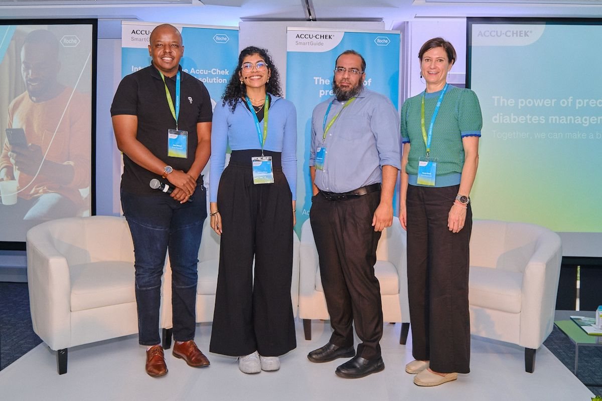 Neo Molusi (external affairs lead, Southern Africa Roche Diagnostics), Shiara Pillay (person living with diabetes), Dr Zaheer Bayat (head of department, Internal Medicine, Helen Joseph Hospital), Susan Snell (near patient sub-chapter lead, Roche Diagnostics)