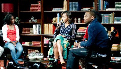 Michelle Obama answers questions at MTV Base Meets Michelle Obama taping - credit Leeroy Jason