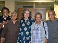 Neville Alexander's family members with PRAESA director, Carole Bloch. Irma Karriem, Myrtle Karriem, Carole Bloch, Jeanette Masala andFrederick Alexander.